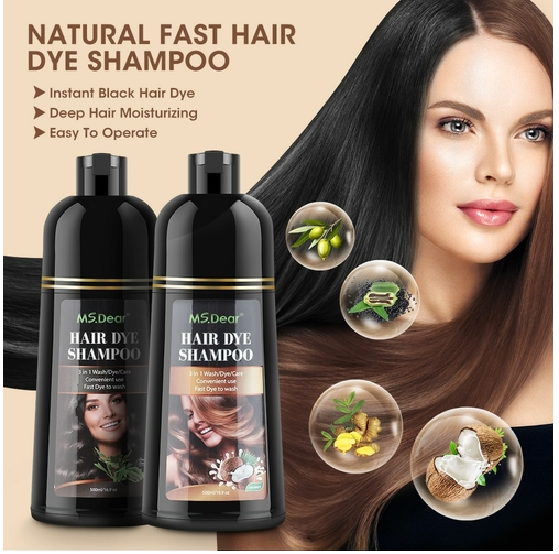 500ml Black Dye Shampoo Black Hair Dye Herbal Ingredients Lucidum