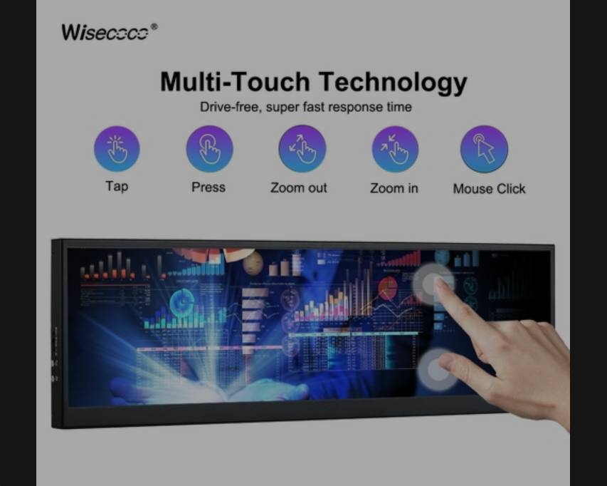 Wisecoco 12.6 inch Portable Monitor IPS Touch Screen Bar LCD Display