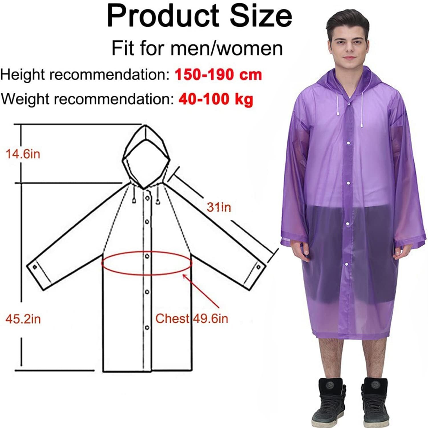 Reusable Thicken Women Men Rain Coat Waterproof Jacket Poncho Cloak