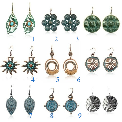 Bohemian Earrings Bronze Flower Leaves Hollow Cherry Blossoms