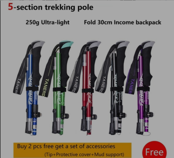 5 Section Outdoor Fold Trekking Poles Camping Portable Walking Hiking