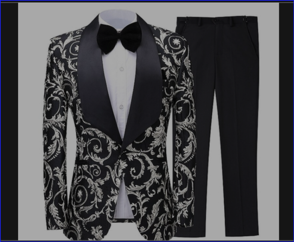 Grooms Black Wedding Suit | Silver Man Wedding Suit | Black Silver
