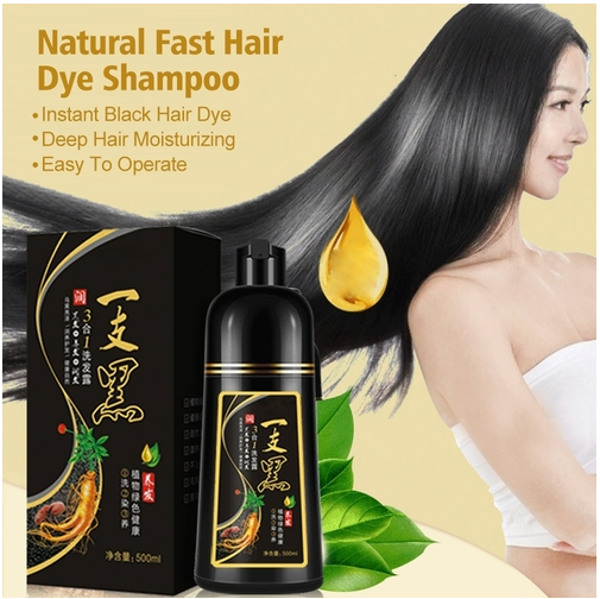 500ml Black Hair Color Dye Hair Shampoo Cream Organic Permanent Covers
