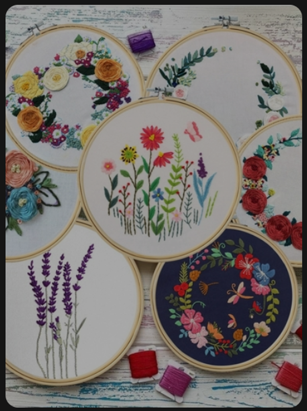 Embroidery Kit Hoop Flower Plant Pattern Cross Stitch Punch Needle