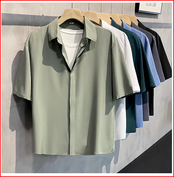 Summer Cool Men Short-sleeved Shirt Anti-wrinkle Solid Color Fashion