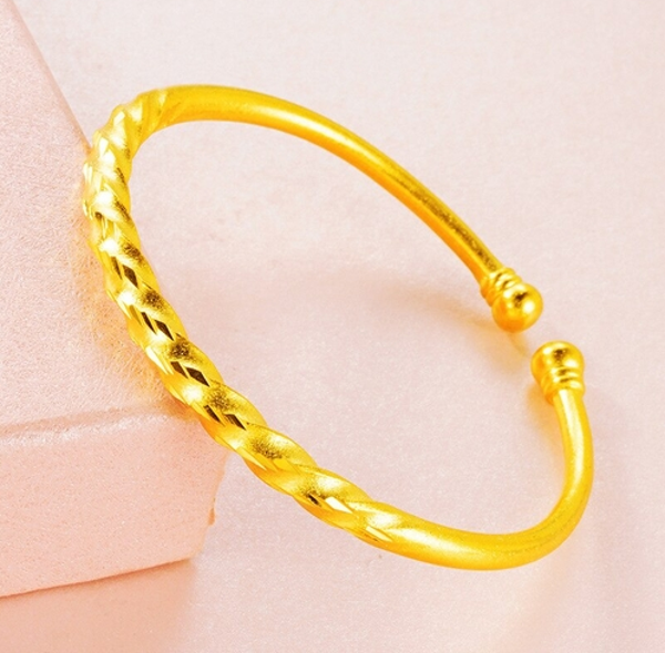 Real 24K Gold Color Twisted Gold Women's Open Bracelet for Women