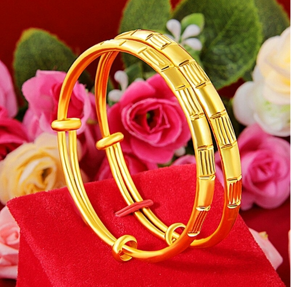 18K Gold Plated Bracelet Ladies Bridal Vintage Bamboo Sandblasted