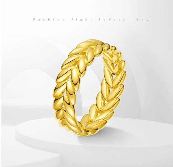 1PCS Pure 999 24K Yellow Gold Ring Women Spike of Rice Link 5G Crafts