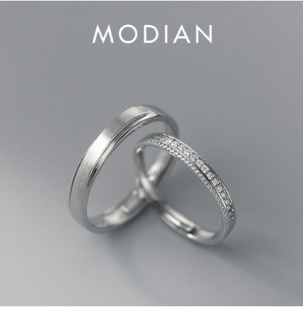 Modian 925 Sterling Silver Cassic Frosted Trendy Lovers Couple Ring