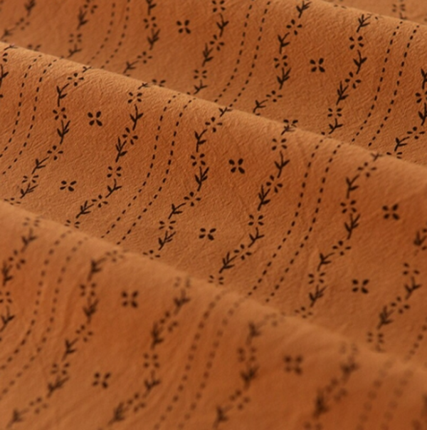 Washed Cotton And Linen Fabric Dark Turmeric Sew Dress Material Print