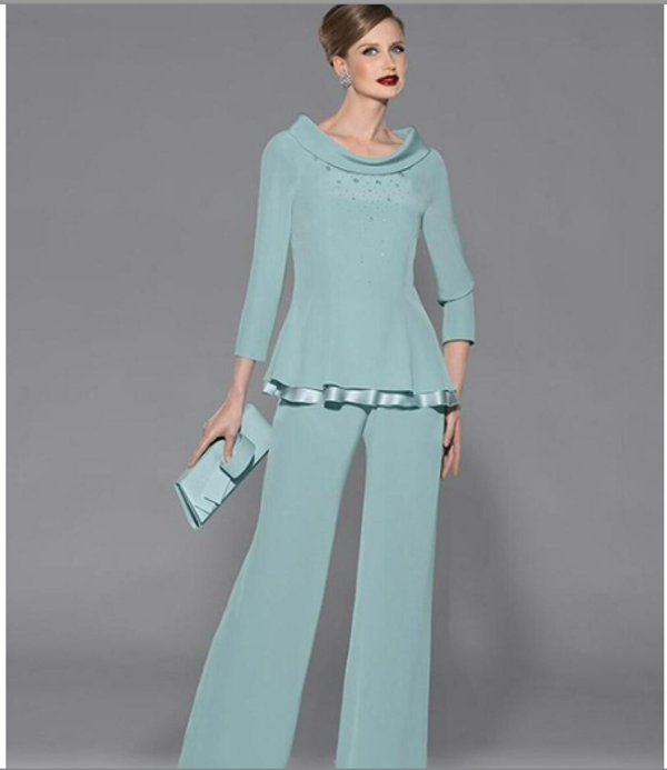Mother Of Bride Dresses Pant Suits Elegant Scoop 2 Pieces Long Sleeve