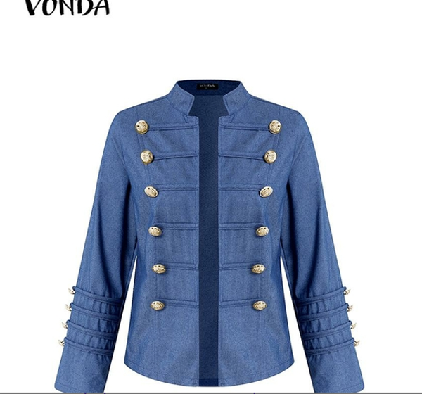 VONDA Women Demin Jackets 2022 Loose Button Up Long Sleeve Solid Coat