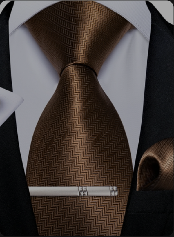 8cm Solid Brown Gold Ties For Men Business Wedding Silk Neck Tie