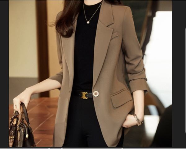 Korean Style Brown Suit Jacket For Women Blazer Spring Autumn