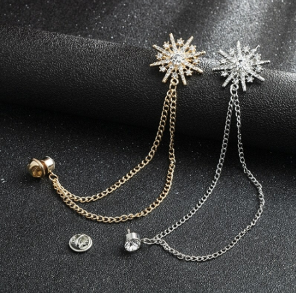 Korean High-end Rhinestone Star Brooch Crystal Tassel Chain Corsage