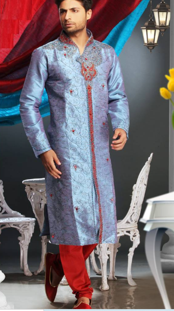 EMBROIDERED ART DUPION SILK MENS KURTA PAJAMA ITEM 15034002