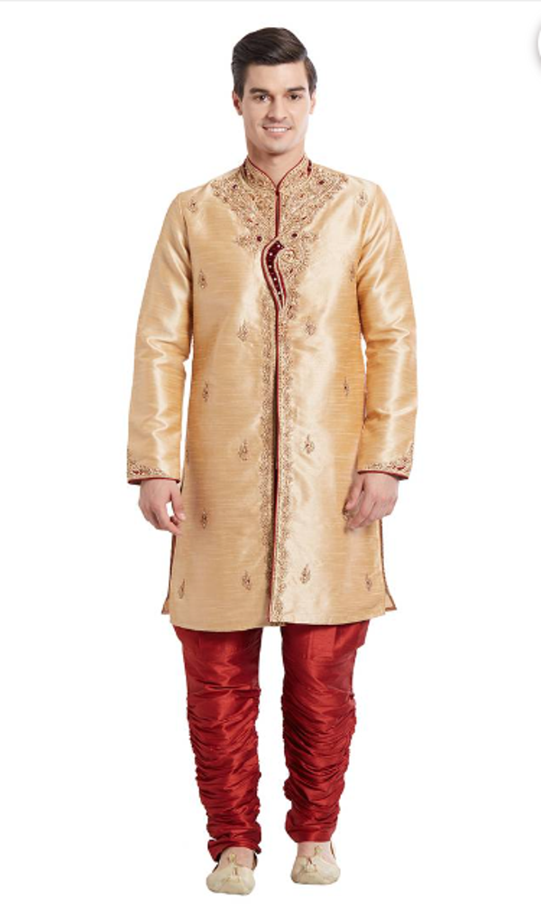 INDIAN POSHAKH MAROON ART SILK SILK BLEND KURTA PAJAMA ITEM 15034004