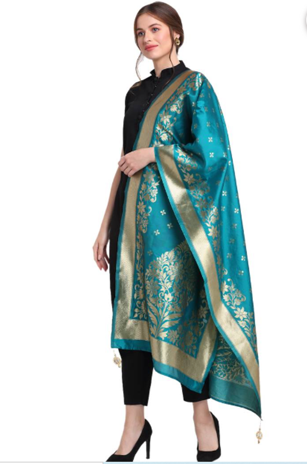 TURQUOISE ART SILK ZARI WOVEN DUPATTA