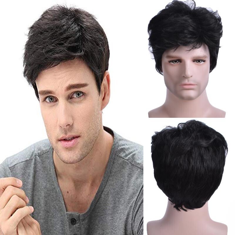 Mens Fashion Short Hair Wig Natural Grey Ombre Hair Accessories Daddy