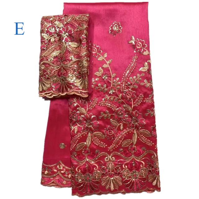 White & Gold 5 Yards African George Lace Fabric Silk Sequin Fabric