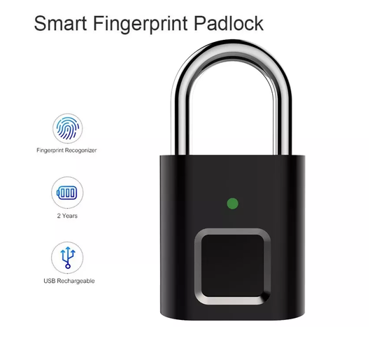 Fingerprint Smart Padlock Door Lock Quick Unlock USB Rechargeable