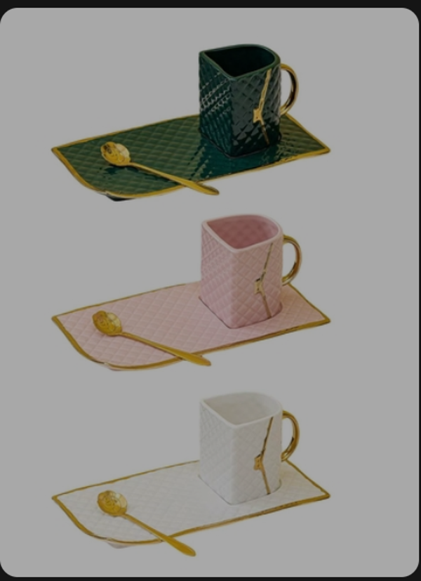 ACCHINGE Modern Gold Painted Coffee Cups And Saucer Set Bag Modeling