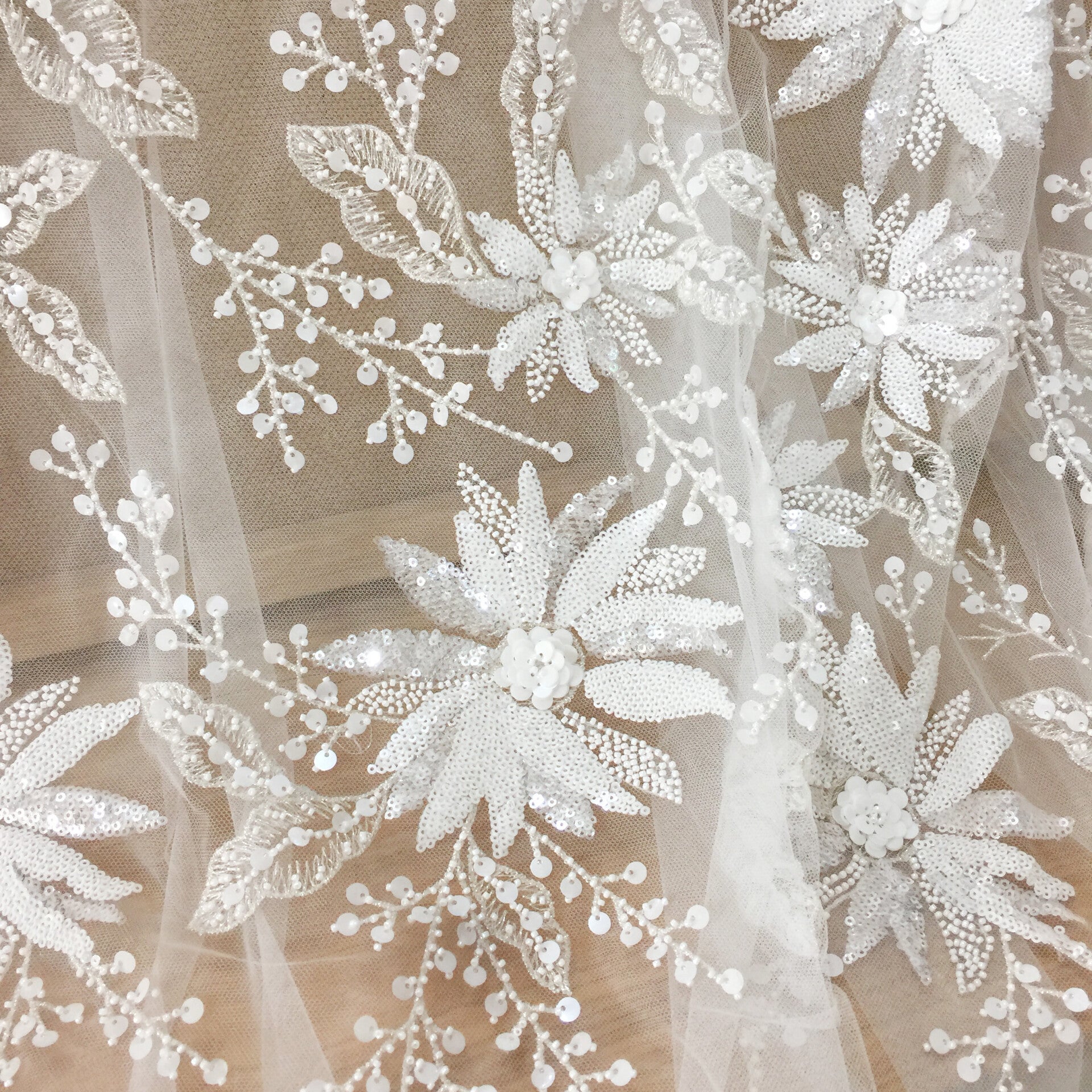 Luxury 3d Beaded Haute Couture Fabric Lace By Yard, Bridal Gown