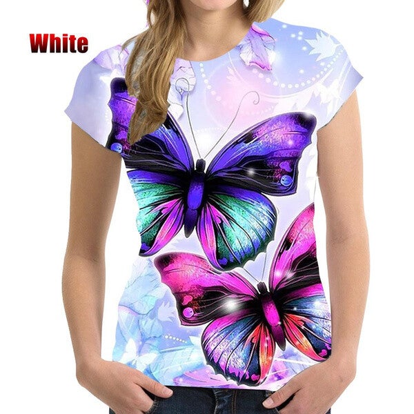 BIANYILONG Brand Summer T-Shirt Fashion Women's 3D Butterfly Print Women's T-Shirt Short Sleeve Soft Comfortable Tops