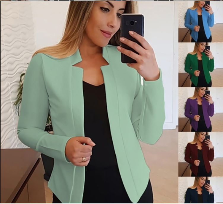 Vitiana Women Casual Thin Blazers Female Long Sleeve Open Stitch White