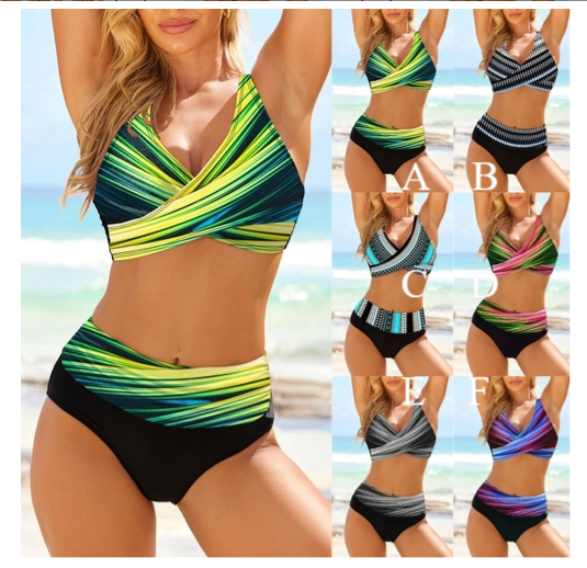 Womens Rainbow Swimming Suit Bikini Set Women Striped Swimsuit