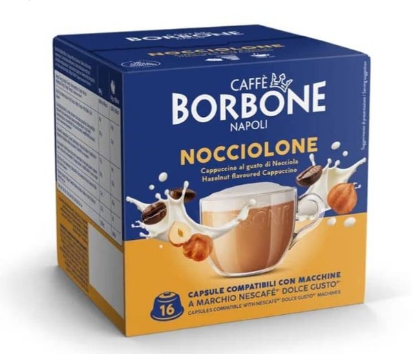 Caffè Borbone Napoli – Nocciolone, 16 capsule compatibili Dolce Gusto (cappuccino alla nocciola)