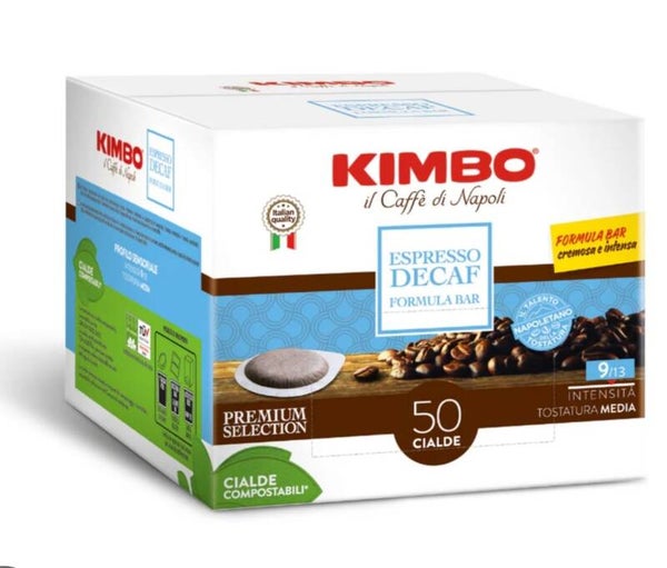 Kimbo Espresso Decaf Formula Bar – 50 cialde compostabili ESE, tostatura media (senza caffeina)