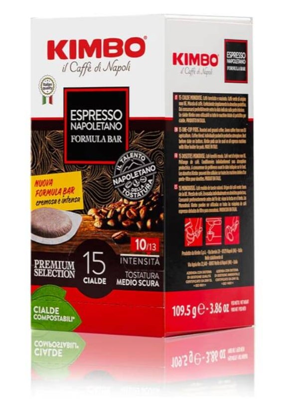 Kimbo Espresso Napoletano Formula Bar – 15 cialde compostabili ESE, tostatura medio scura