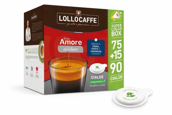 LolloCaffè Linea Amore Caffè Assoluto – 90 cialde compostabili ESE (Super Lollo Box 75+15)