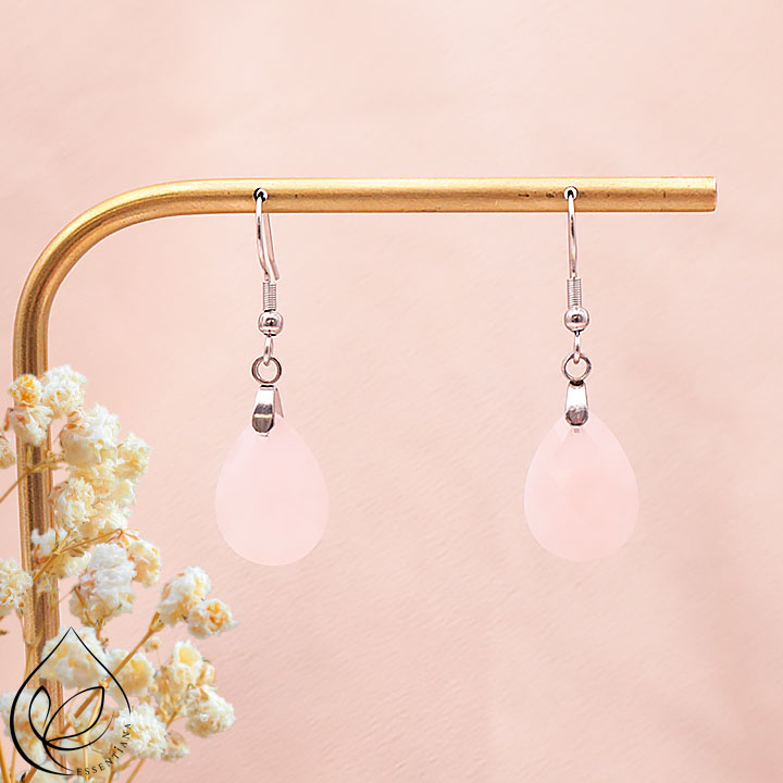 Boucle d'oreille Lyor argentée quartz rose