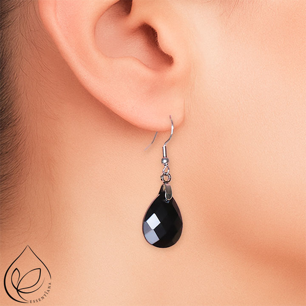 Boucle d'oreille Lyor argentée obsidienne noire