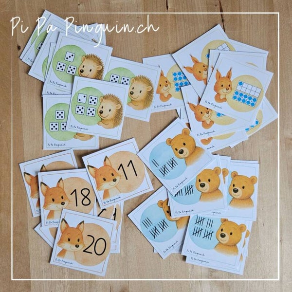 Zahldarstellung 11-20 mit Tieren 🦊🐻🦔🐿️ Download-Datei