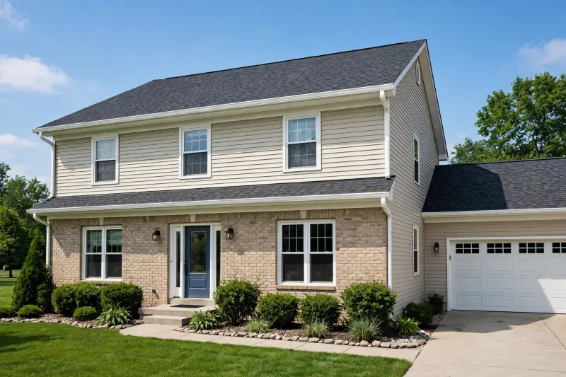 Clean gutters after professional gutter cleaning in Greater Cincinnati - home with white seamless gutters - Nienaber And Sons Lawn Care LLC serves Hamilton, Butler, Warren Counties