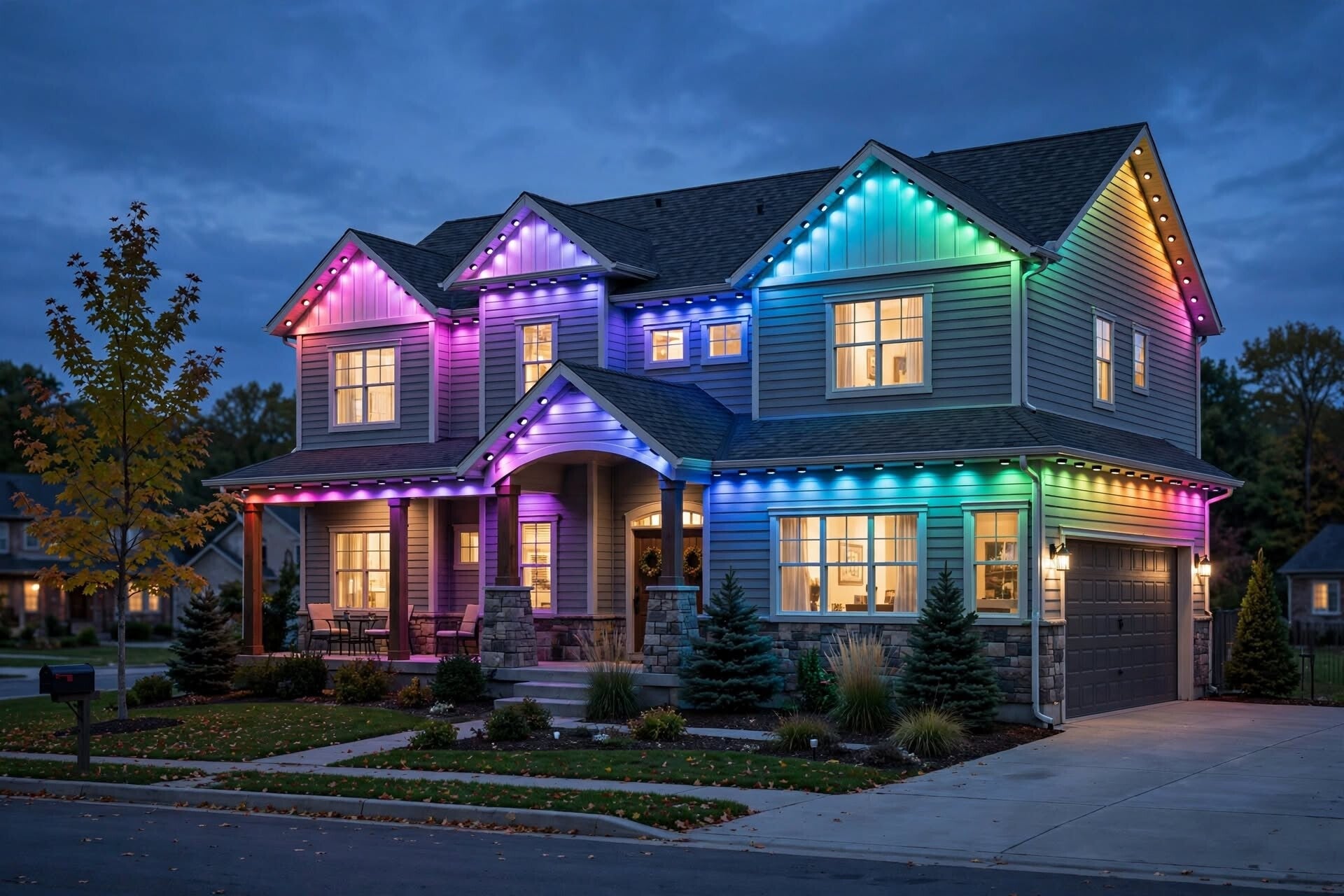 Professional Christmas light installation on a Cincinnati home