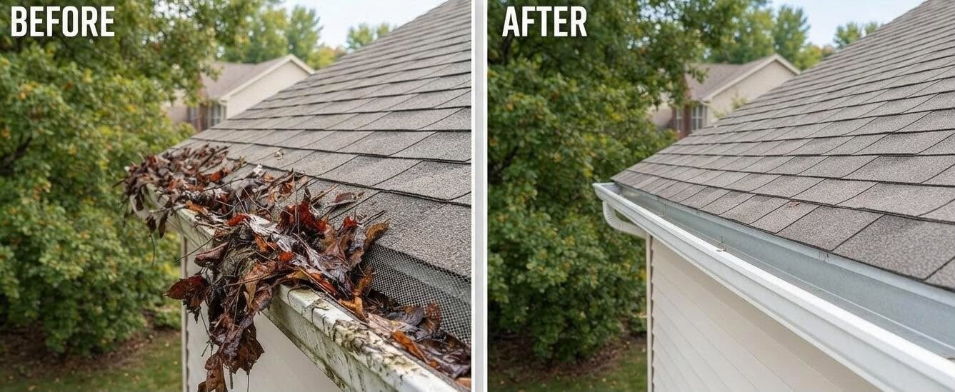 Gutter Cleaning & Downspout Flushing Leaves and seasonal debris can collect in gutters and downspouts, preventing water from draining properly.  Our West Chester Township gutter cleaning service includes:  Hand removal of gutter debris Downspout flushing 