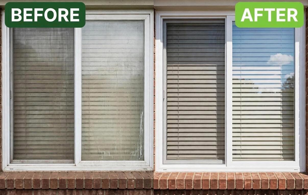 Before and after residential window cleaning in Greater Cincinnati, Ohio