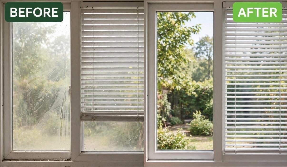 Before and after commercial window cleaning in Greater Cincinnati, Ohio