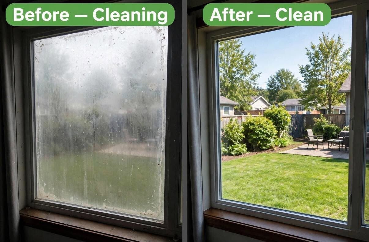 Residential window cleaning results before and after service in Mason, Ohio