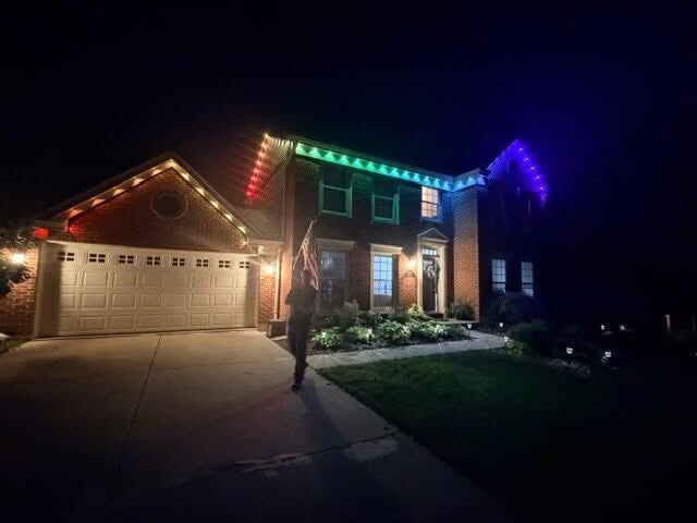 Completed holiday light installation project by Nienaber And Sons Lawn Care in Greater Cincinnati.
