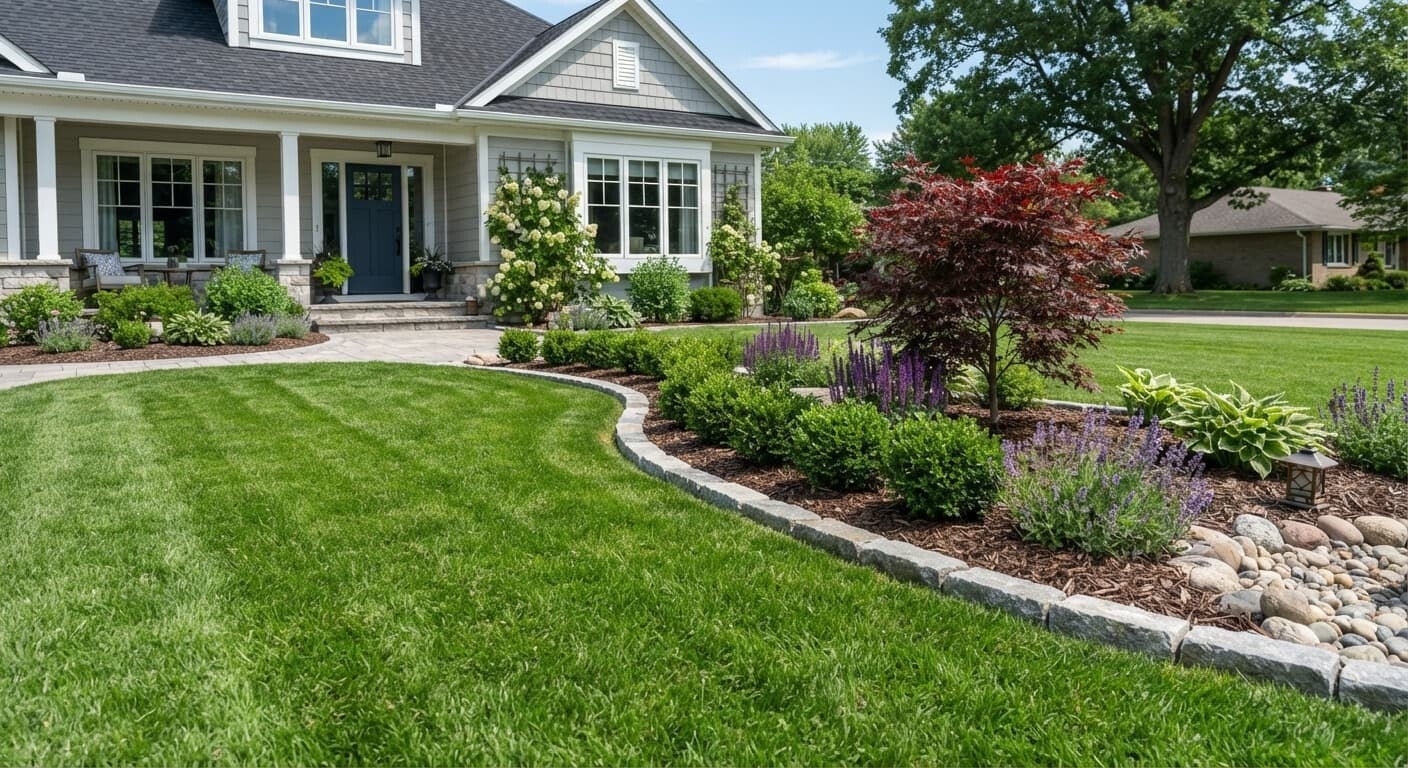 Clean, manicured landscape beds and flower garden maintenance by Nienaber & Sons Lawn Care, Cincinnati.
