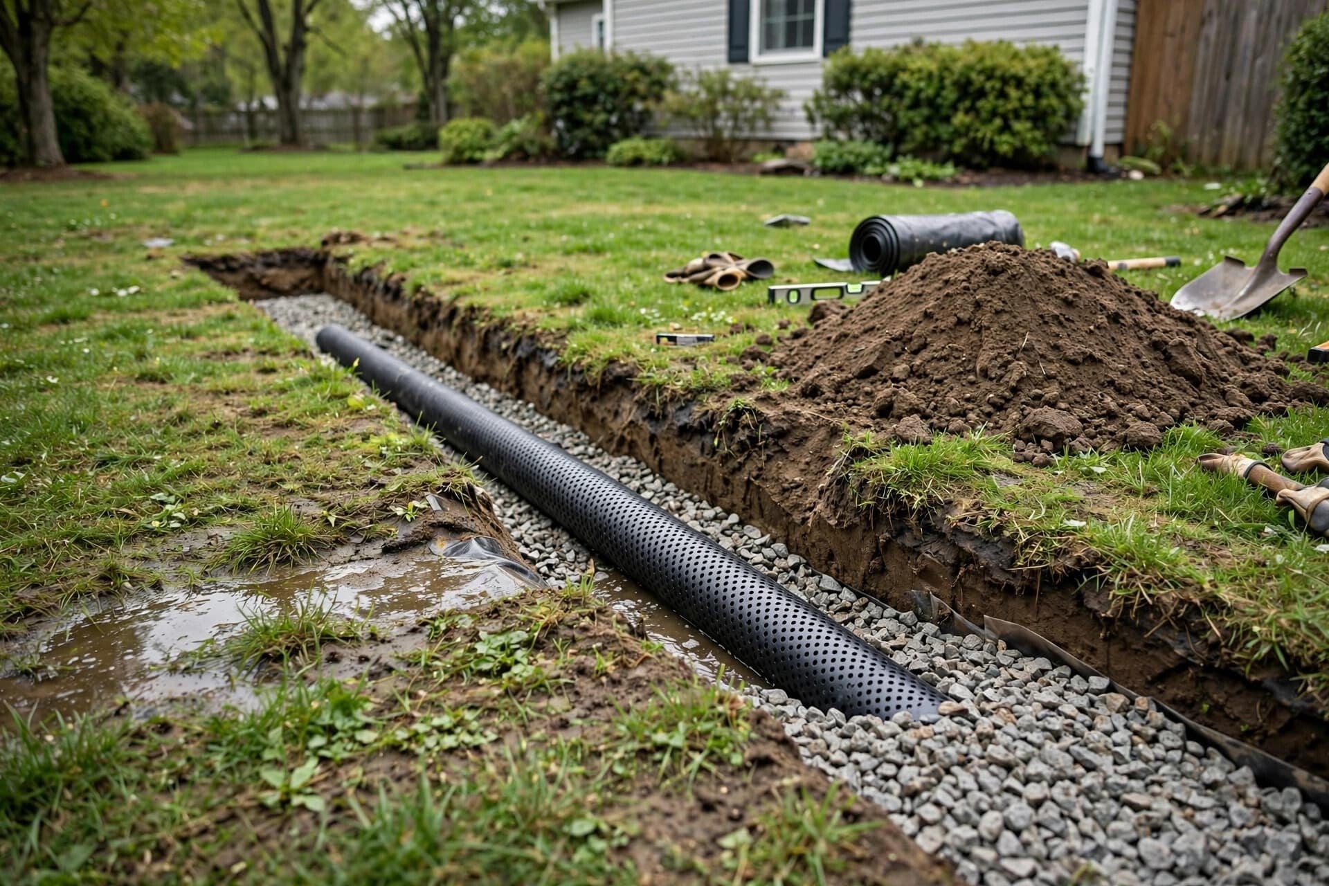 French drain drainage solution installation in Cincinnati Ohio