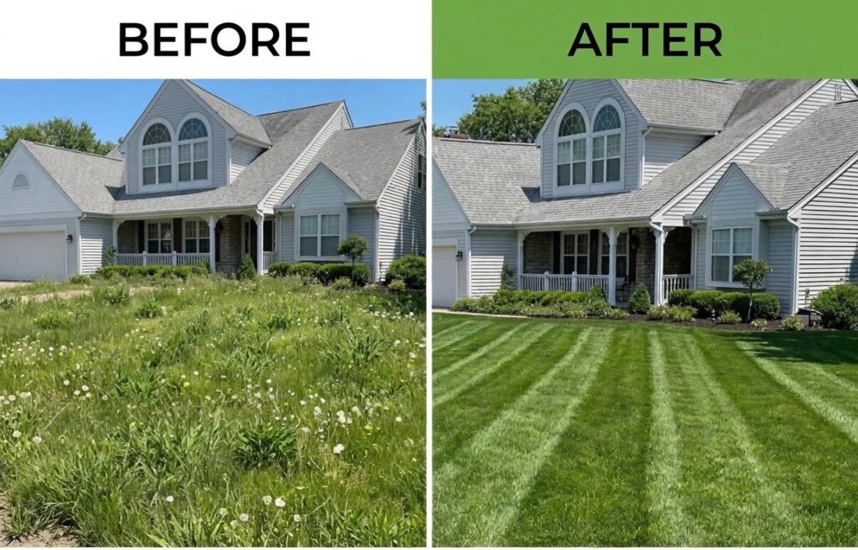 Before and after photos of lawn care by Nienaber And Sons in Cincinnati Ohio 