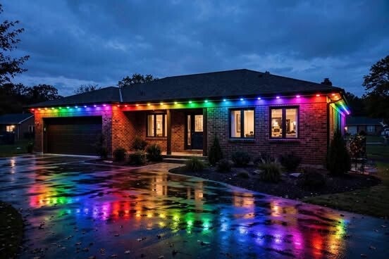 Professional Christmas light installation along a home's roofline in Cincinnati, OH