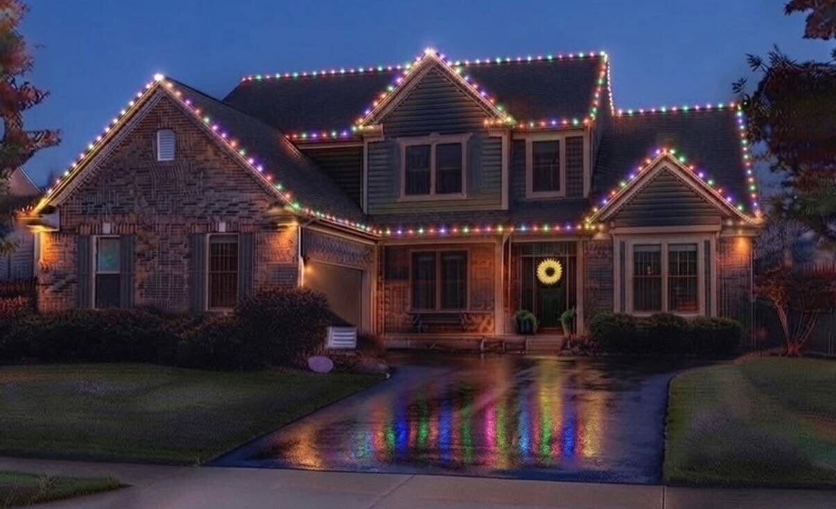 Professional seasonal holiday light installation featuring clean runs on a home in Fairfield, Ohio