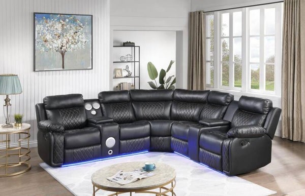 U63 black sectional with Bluetooth speakers and LED light